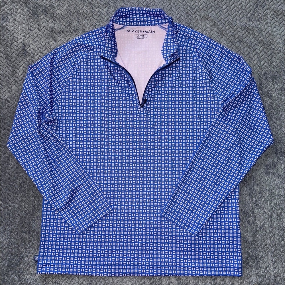 Mizzen+Main Golf Shirt Mens Blue 1/4 Zip Pullover Performance Size Large